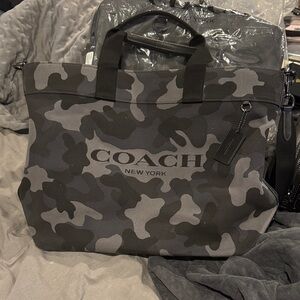 Coach Gray and Black Camo Canvas Tote